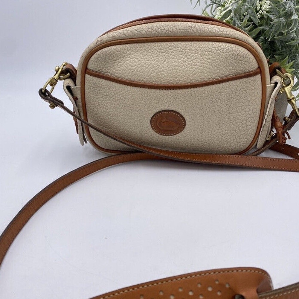 Dooney & Bourke Vintage Brown Beige All-Weather Leather "Kilty" Crossbody Bag